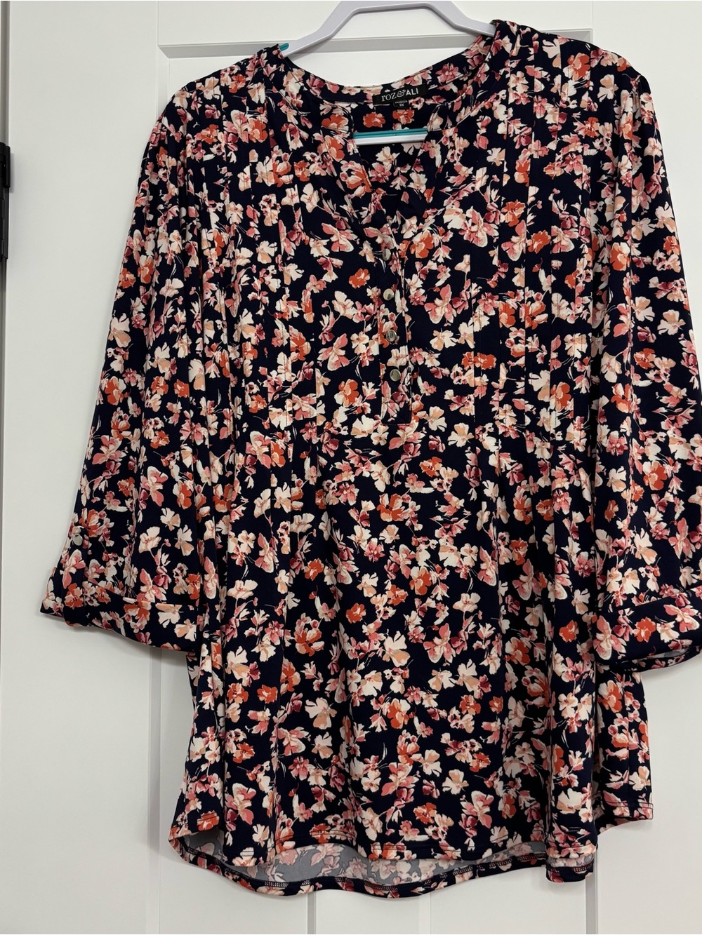 Roz & Ali Floral Navy Peasant - Navy with Pink & Cream Floral